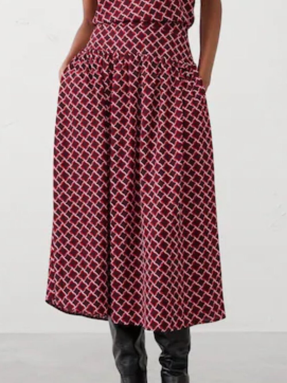 Banana Republic Red Multi Dropped-Waist Midi Skirt/NWT/8